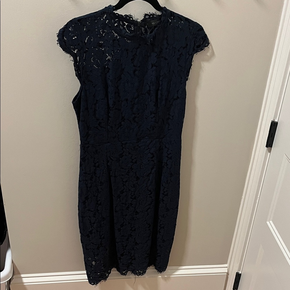 Chic Navy Lace Midi Dress - Picture 4 of 5
